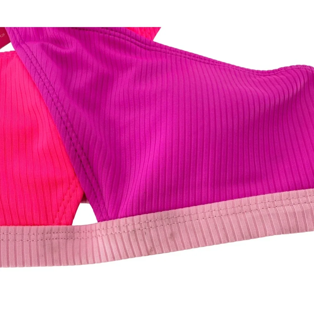 NWT Justice Pink Cross Neck Rib Bikini Top UPF 50+ Girls‎ Kids Size M 10 Flaw